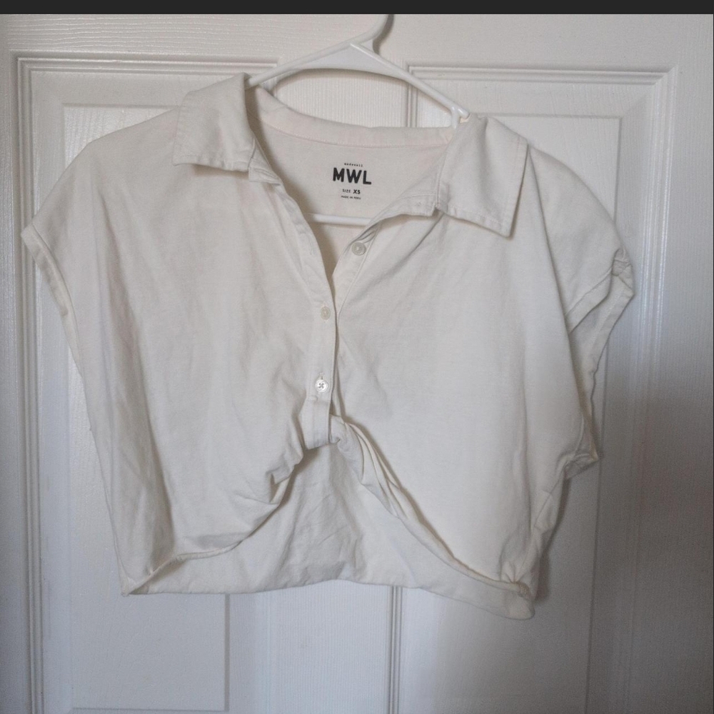 MWL Cropped Button Polo Top — Off-White